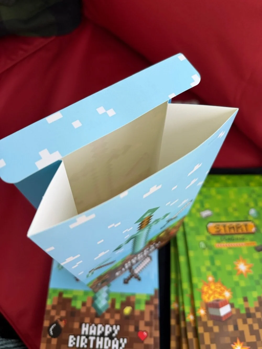 32 count Pixel Game-Themed Birthday Gift Bags with Heart Stickers - Blue & Green